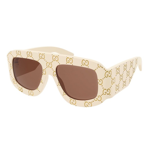 NEW GUCCI MASK MEN SUNGLASSES GUCCI GG0983S 001 IVORY BROWN EYEWEAR - Picture 1 of 3